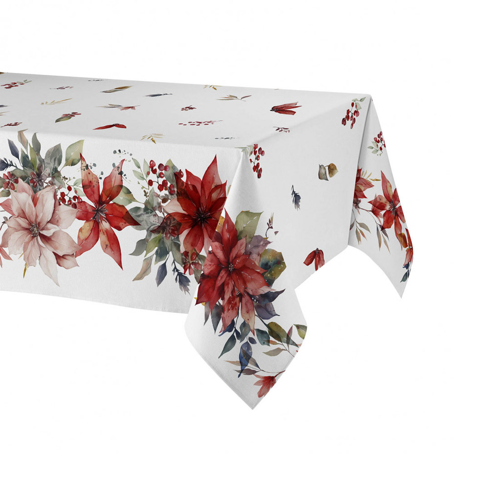 Atenas Poinsetia Stain Repellent Rectangular Tablecloth, 150x300cm