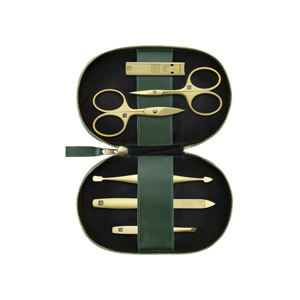 طقم 6 أدوات عناية شخصية أخضر بعلبة جلد نباتي بريميوم، زويلينج