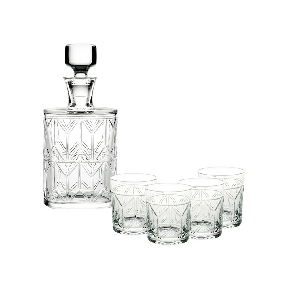 طقم 5 قطع، إناء دبليو إس كيه وأكواب بتصميم أفنيو، أتلانتس كريستال