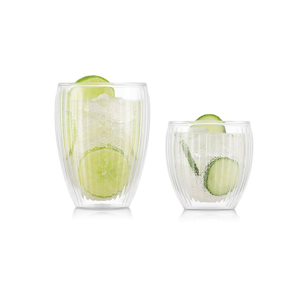 طقم 2 قطعة أكواب زجاج مزدوج مضلعة، بافينا، بودوم