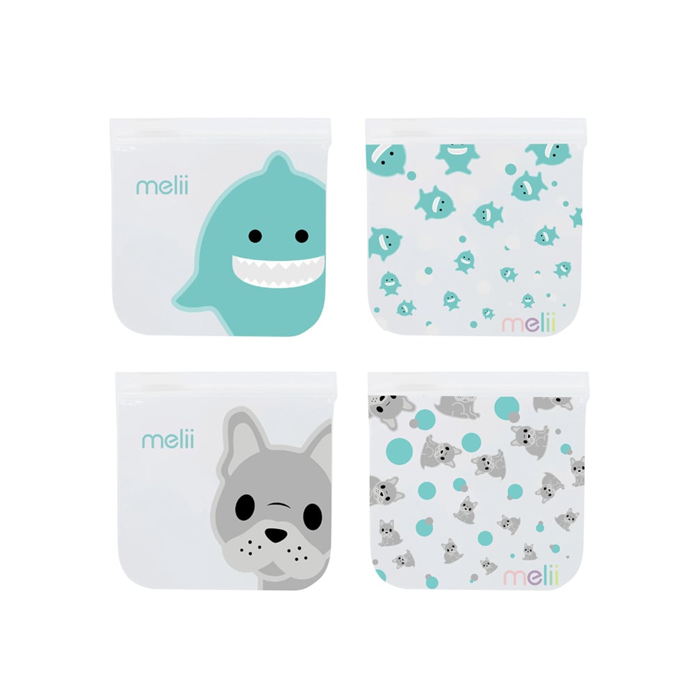 طقم 4 أكياس وجبات خفيفة متكررة الاستخدام نقشة كلب وقرش، ميلي