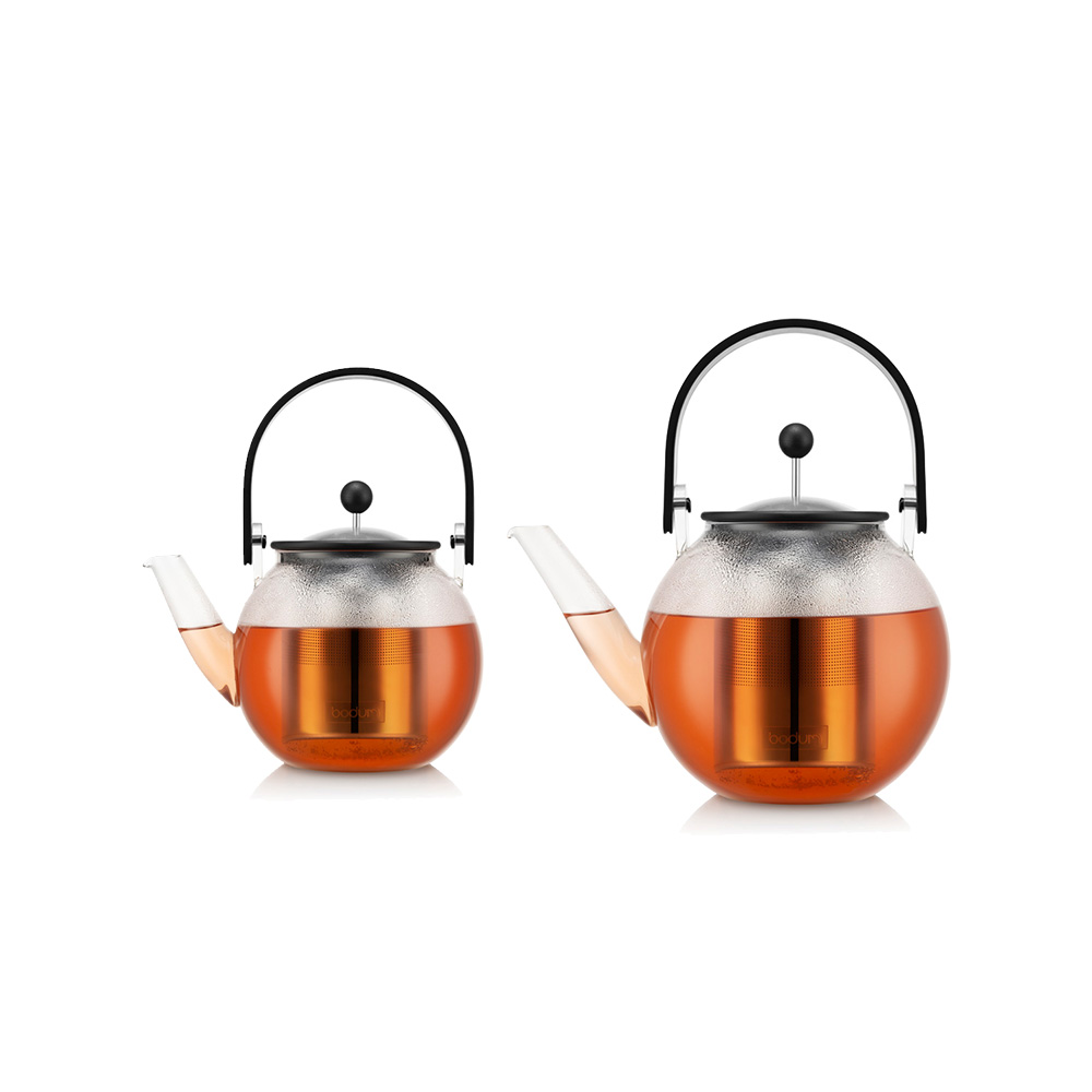 ابريق شاي بالكبس مع عنق معكوف، أسام، بودوم