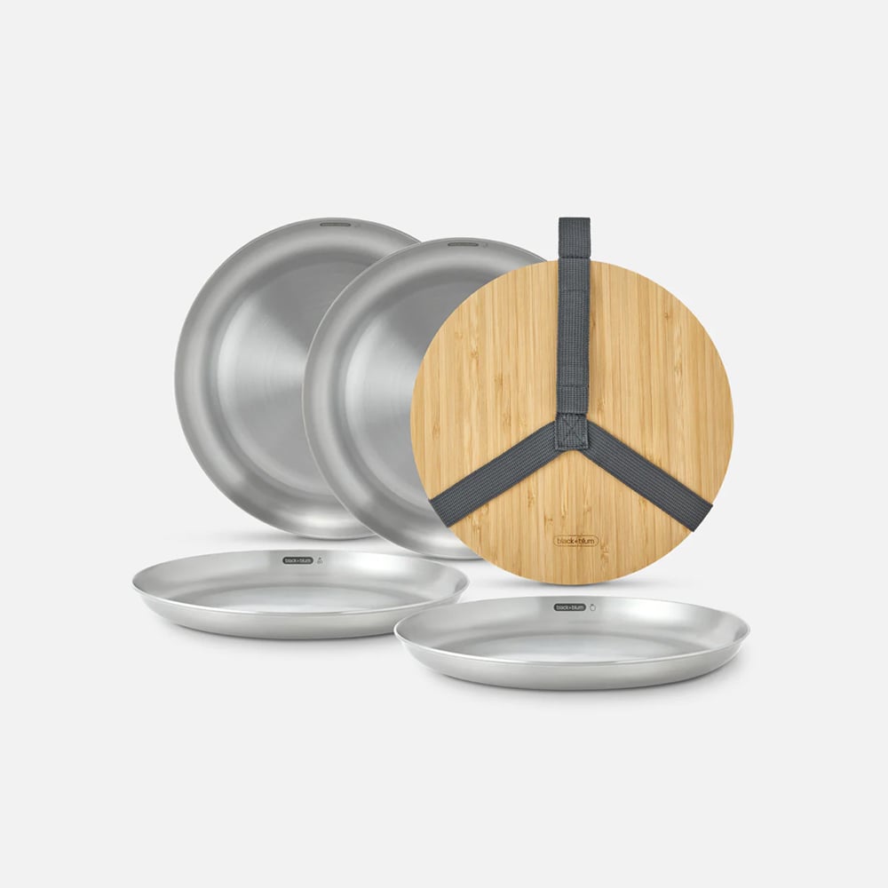 طقم 4 أطباق استعمال خارجي ستانلس ستيل، بلاك آند بلم