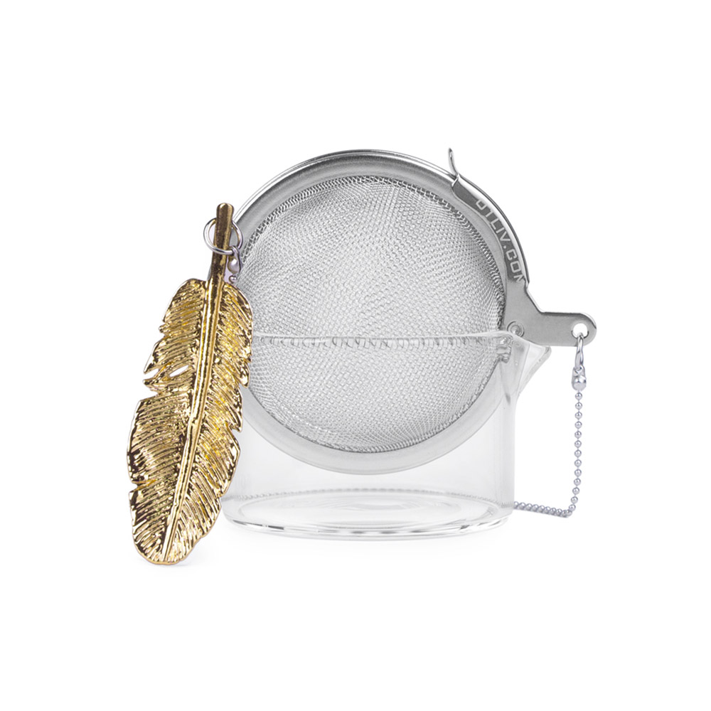01LIV Tea Infuser with Glass Bowl, Gold Feather Gold
