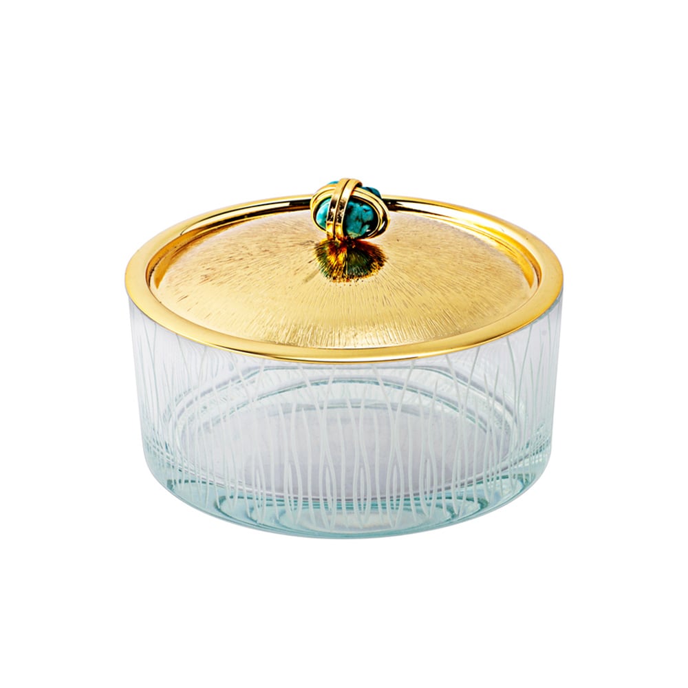 برطمان زجاجي بغطاء ذهبي مع حجر، سيليكت