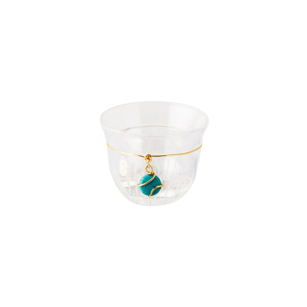 طقم 6 أكواب قهوة عربية زجاجية بحلقة ذهبية مع حجر، سيليكت