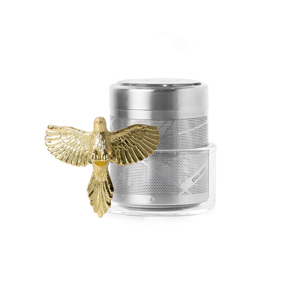 مصفاة شاي اسطوانية مع وعاء زجاجي، طائر ذهبي، 01 ليف