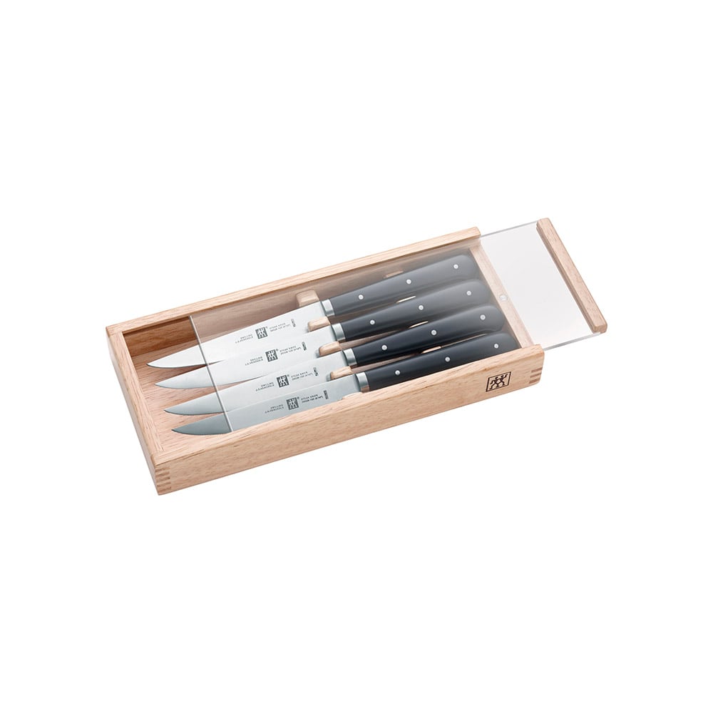 طقم 4 قطع سكاكين ستيك مع علبة خشبية، زويلينج