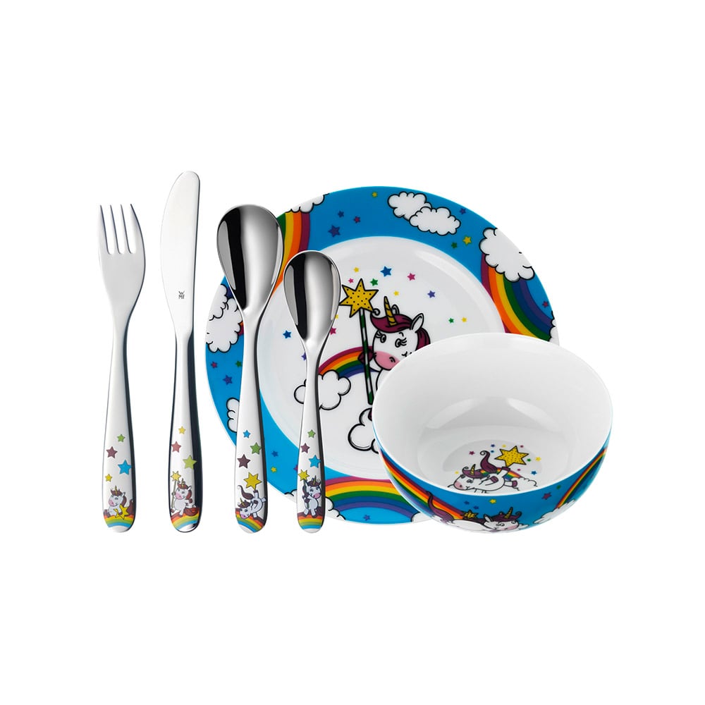طقم 6 أدوات وأواني مائدة للأطفال نقشة يونيكورن، دبليو إم إف  