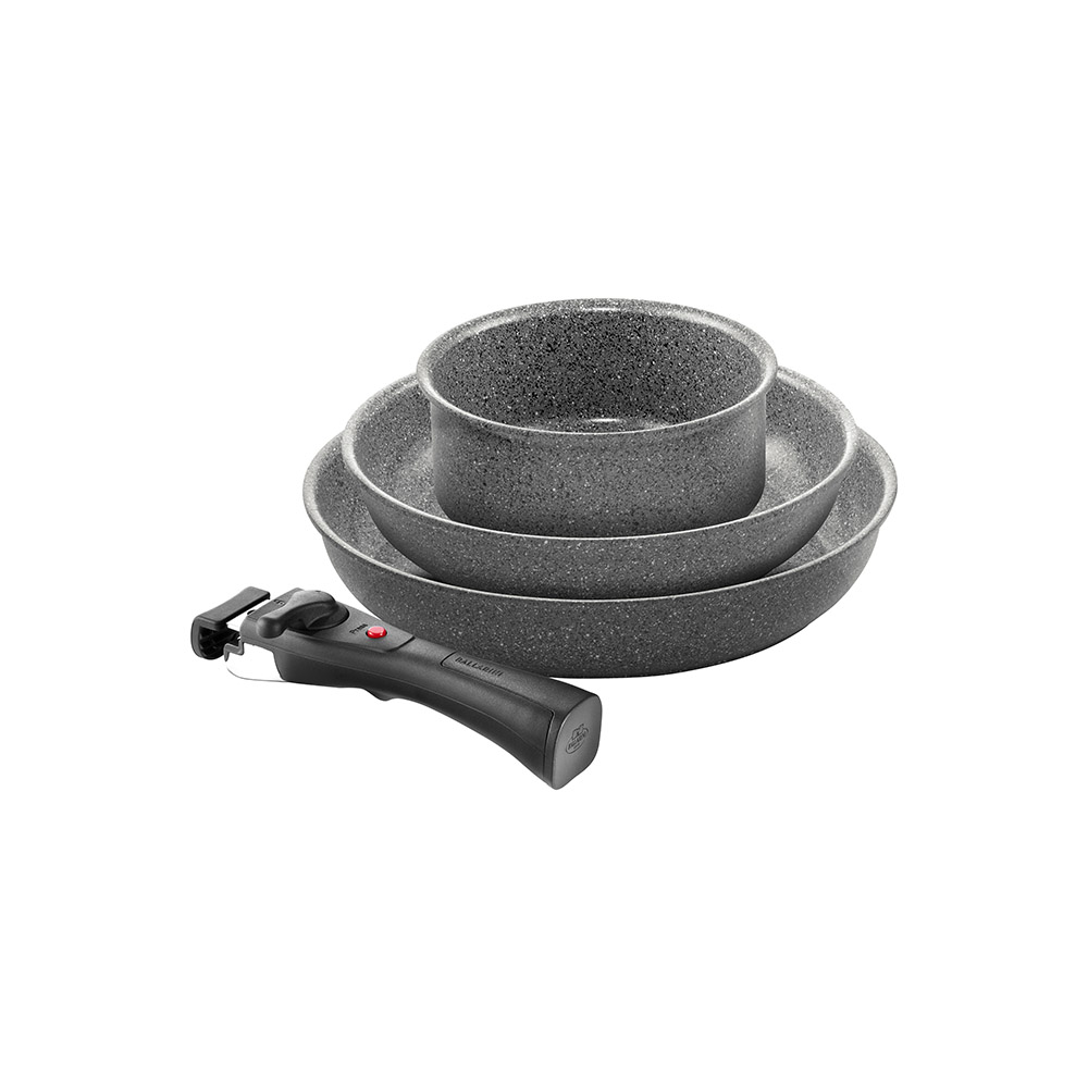 طقم 4 قطع مقالي وقدر صغير ومقبض قابل للفك، توري، بلاريني