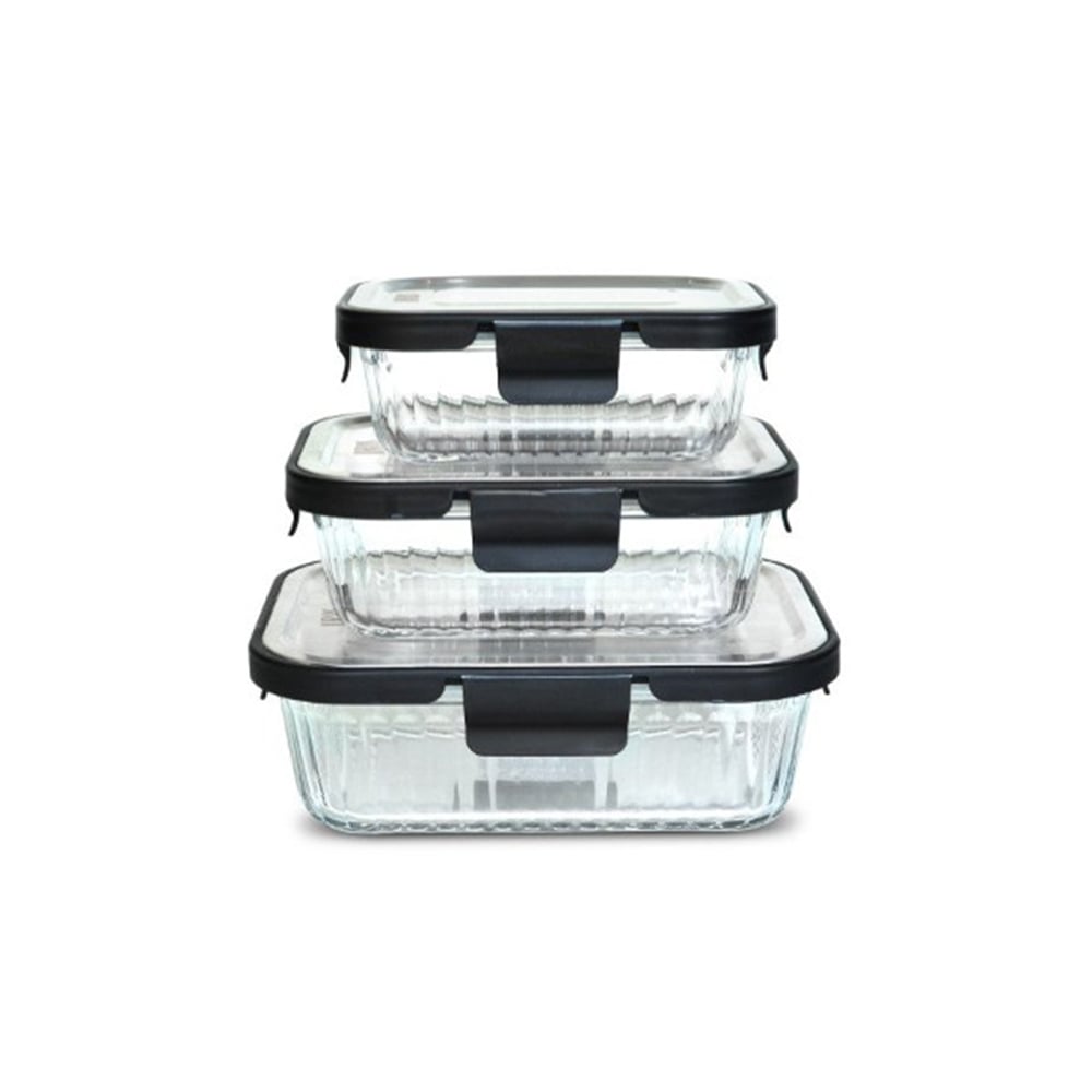 طقم 3 أوعية زجاجية مع أغطية ستانلس ستيل، آيرس