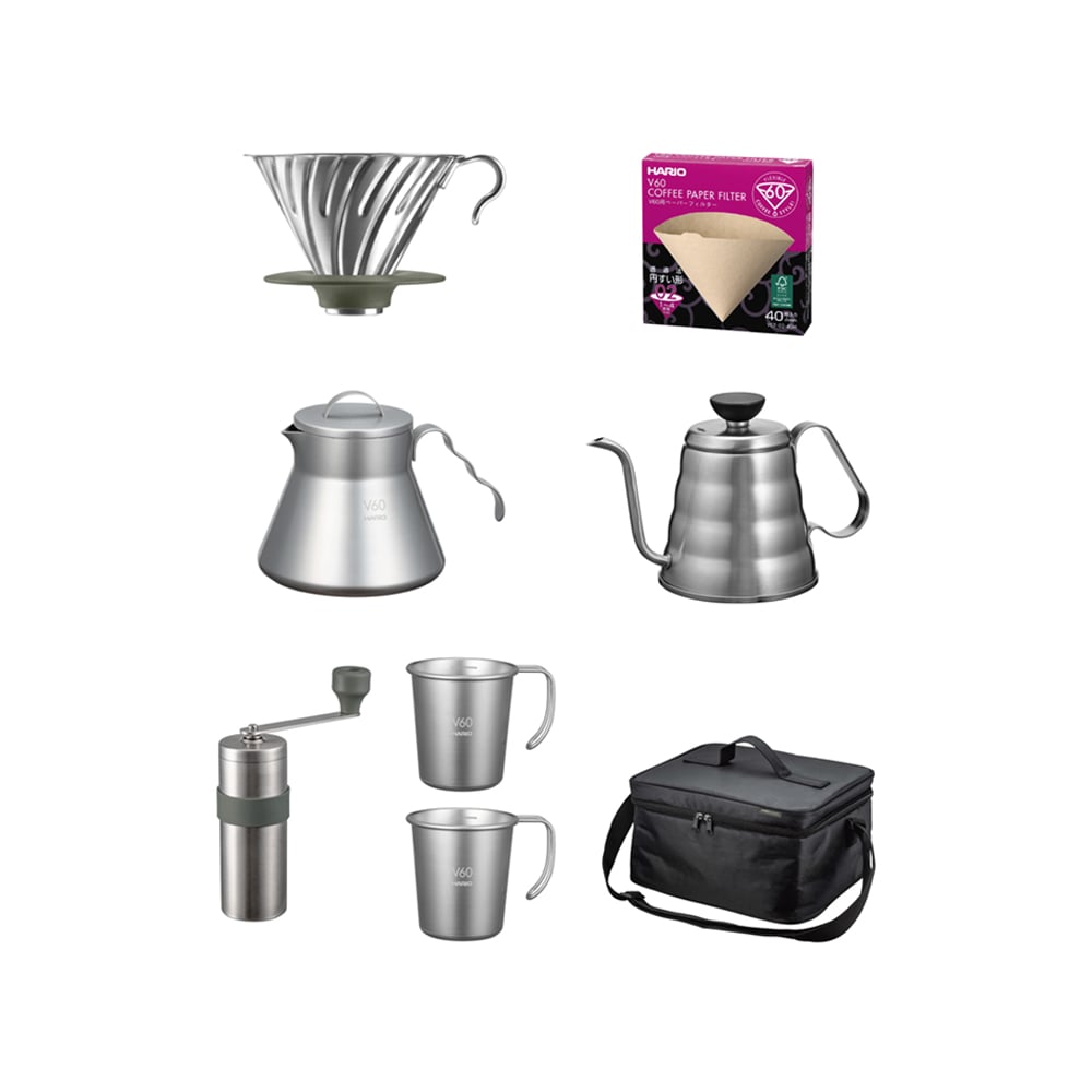 طقم صانعة قهوة بالتنقيط V60 للاستعمال الخارجي، هاريو 