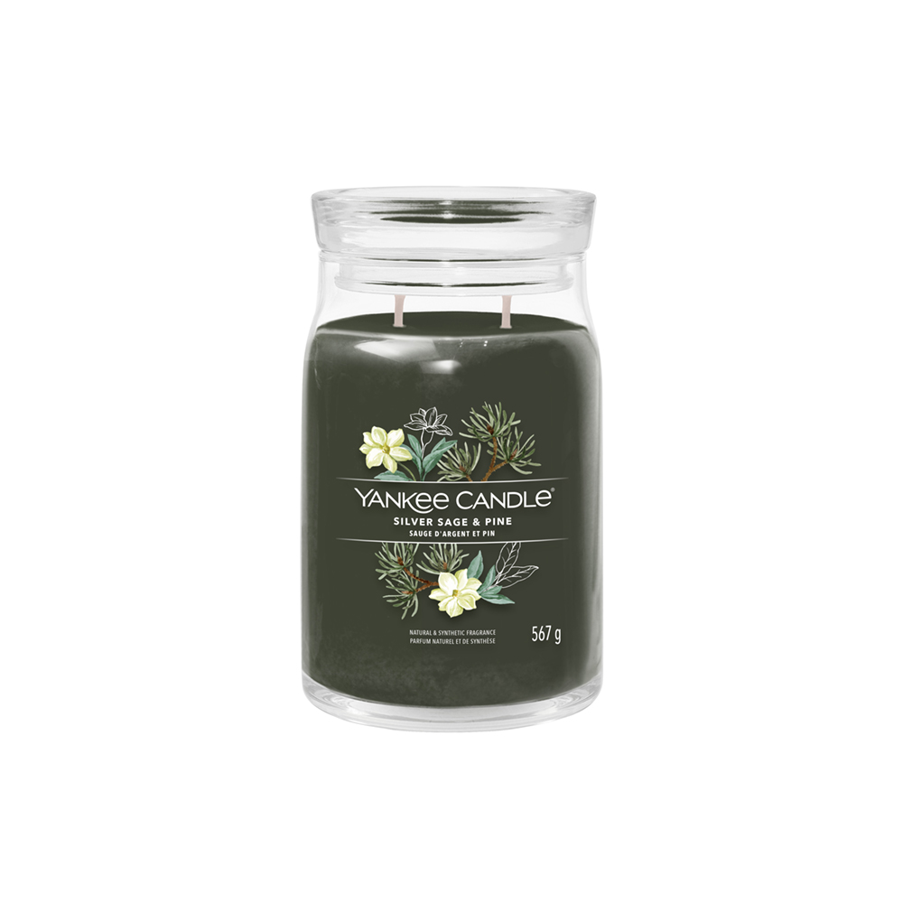 شمعة معطرة برطمان كبير ميرمية فضية وصنوبر، سجنتشر، يانكي كاندل