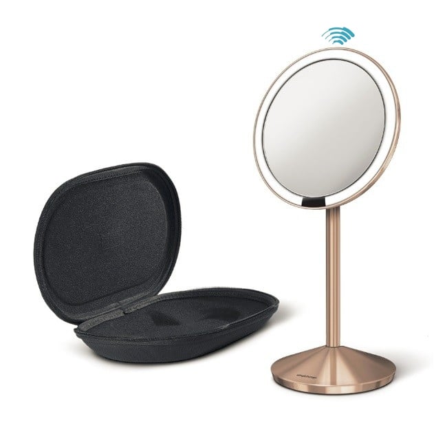 مرآة استشعار صغيرة، لون زهري ذهبي، مع حقيبة للسفر، سيمبل هيومان-Simplehuman