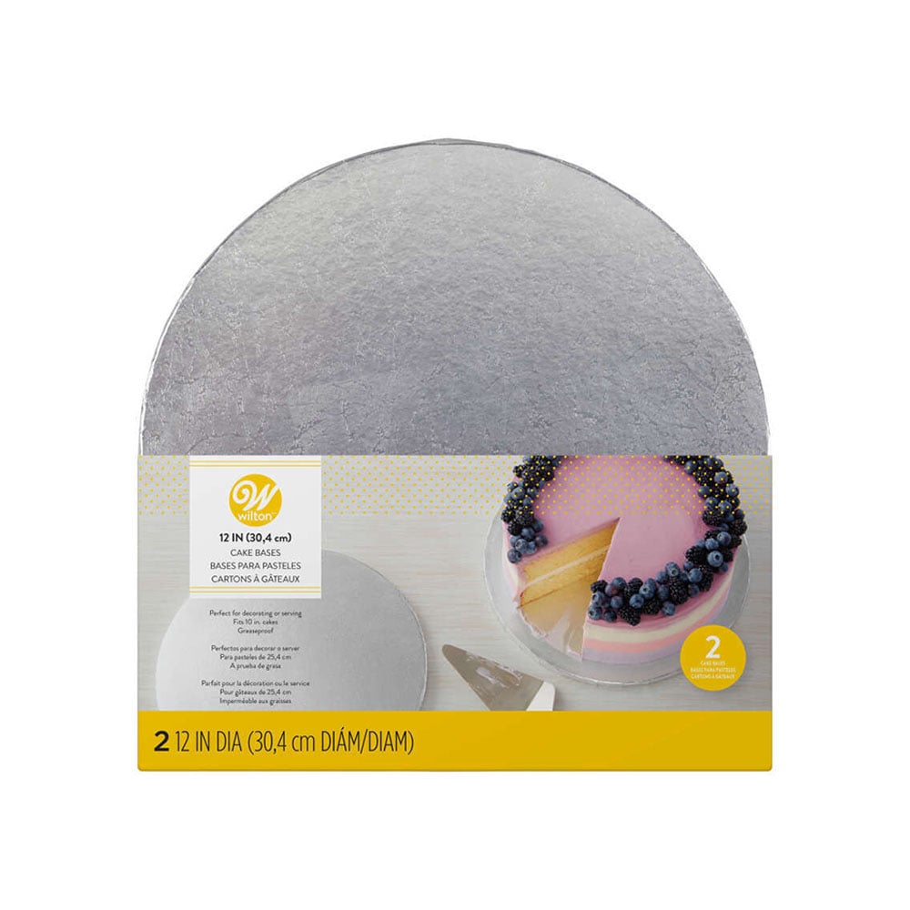 طقم 2 قواعد كيك، دائرية، فضية، ويلتون