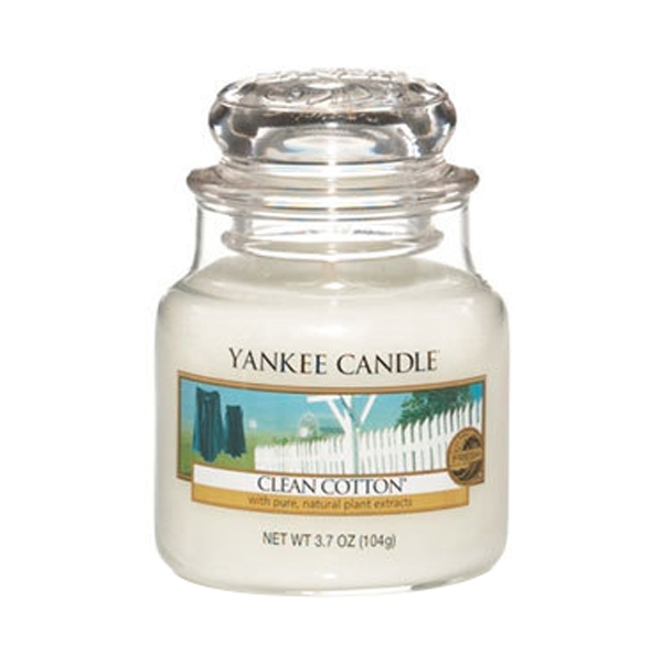 شمعة معطرة كلاسيك، كلين كوتن، حجم صغير، يانكي كاندل